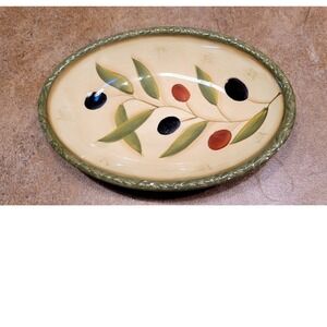 Oval Olive Branch Serving Platter Dish Rustic Farmhouse Kitchenware Clay Art